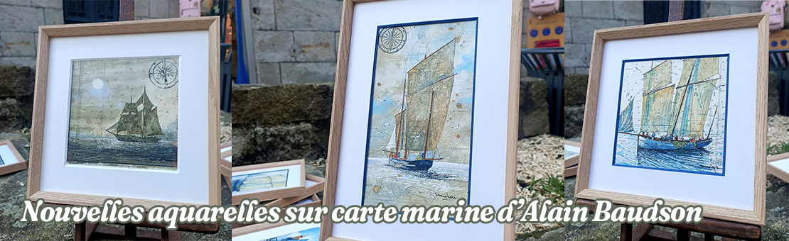 Nouveautés Alain Baudson, aquarelle sur carte marine